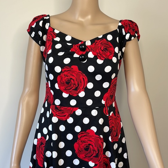 COLLECTIF | Delores Polka Dot Rose Print Doll Dress - Picture 3 of 11